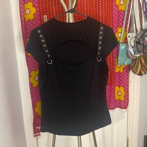 Killstar Black Short Sleeve Top with Grommet Accents